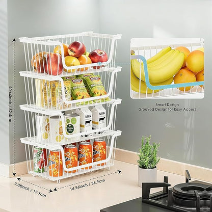 GAOKASE 4 Pcs Stackable Wire Baskets for Pantry Organizers and Storage,Vegetable Fruit Basket for Countertop,Kitchen Storage 