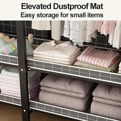 Portable Wardrobe Closet with Cover, Metal Clothing Organizer for Bedroom, Foldable Clothe Rack, Garment Rack for Hanging Clo