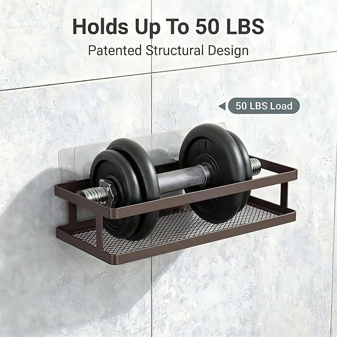 PUSDON 2-Pack Minimalist Shower Caddy Wall Mount, Open Frame Bathroom Shelf Organizer with Mesh Base, Rustproof Floating Spic