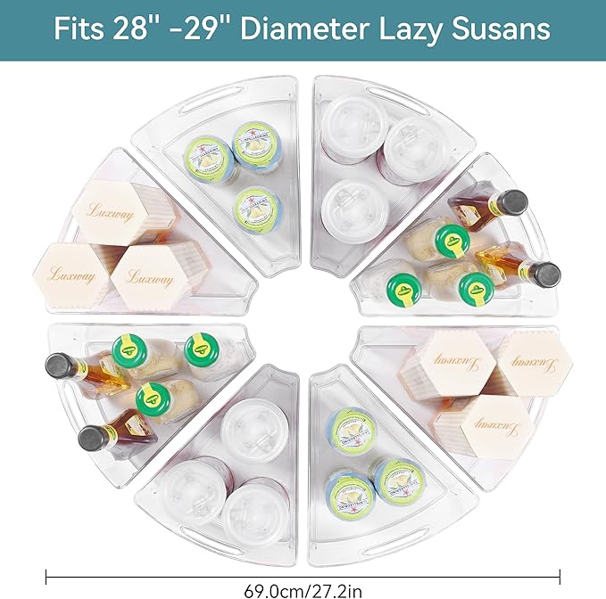 Oubonun Lazy Susan Organizers Set of 8, 11.6’’ x 10.2’’ x 4.1’' Plastic Transparent Kitchen Cabinet Storage Bins with Handle,
