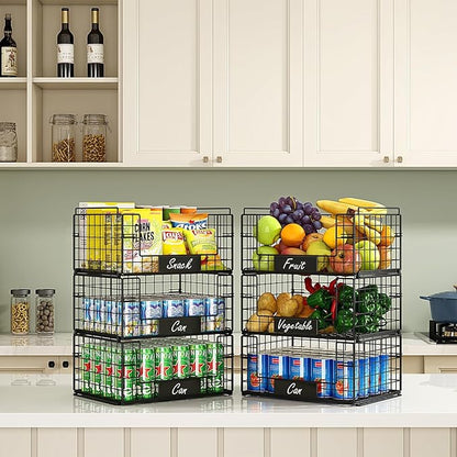 JKsmart 3 Pack XXL Stackable Wire Baskets with Handles for Pantry Storage and Organization, Fruit and Vegetable Basket with N
