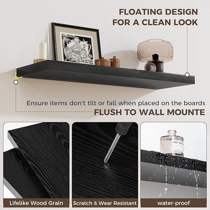 Fun Memories 12 Deep Floating Shelves for Wall | 30W x 12D Large Floating Shelves | 3 Pack Storage Space Wall Mount Shelf for