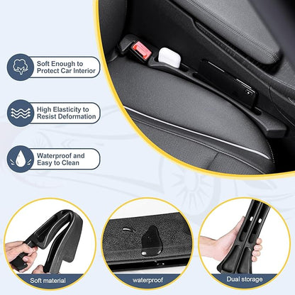Car seat Gap Filler 2-Piece Multi-Functional Storage Belt with PU Material, seat Side Gap Filler to Prevent Items from Fallin