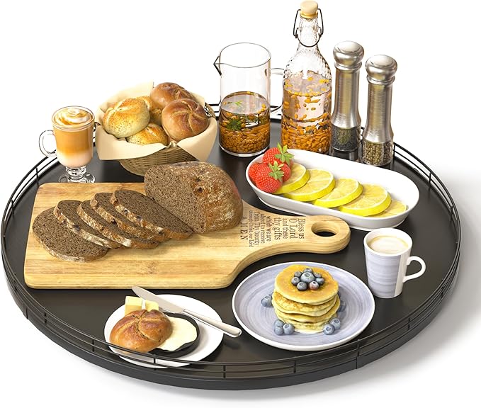 16" Oak Wooden Lazy Susan Turntable for Dining Table, Large Round Lazy Susans Organizer for Kitchen Countertop, Tabletop 360°