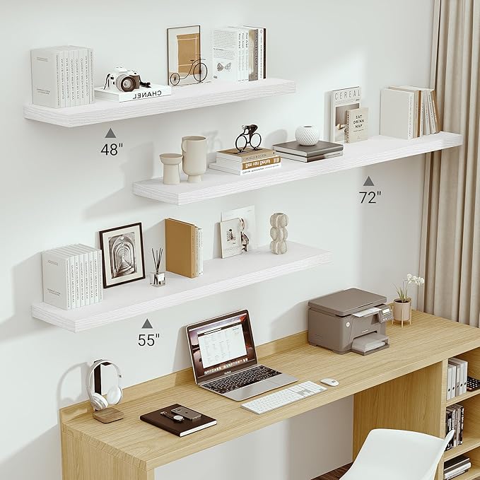 Vivelove 12 in Deep Floating Shelves for Wall, 72" x 12" x 2" Shelves for Room Wall Mounted, 2 Inch Thick Shelf for Bathroom 