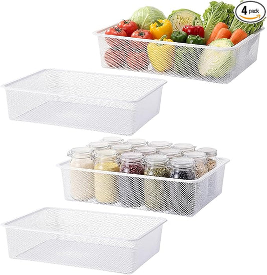 4 Pcs Metal Wire Basket Metal Mesh Basket Pantry Organizers Bin Containers for Home Organizing Cabinet Pantry Closet Kitchen 