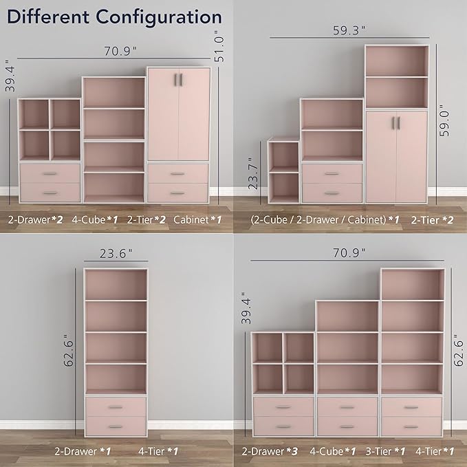 Homes: Inside + Out Apexa 3-Tier Cube Storage Organizer Shelves, Stackable Wood Bookcase Fits Cubby Bins for Organization, Do