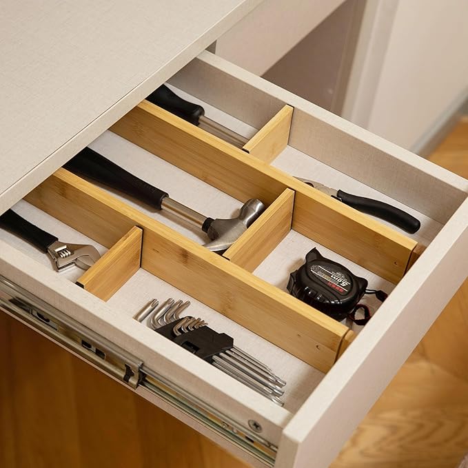 Basicwise Expandable & Adjustable Drawer Organizer with 4 Dividers & 4 Inserts Storage Solution for Home Office Dresser Desk 