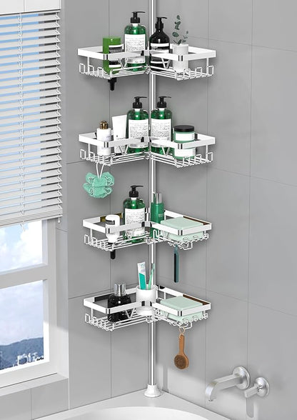 Corner Shower Caddy Tension Pole - Chrome Tension Rod Shower Caddy Adjustable Shampoo Holder for Bathroom/Bathtub/RV, Stainle