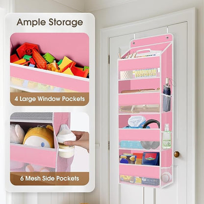SpaceHacks 1 Pack Over The Door Organizer Hanging Storage Organizers with Clear Window 40lb Large Capacity Room Organizer for