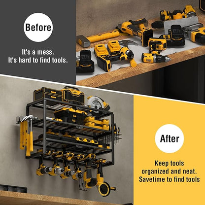 YYR 4 Layer Power Tool Organizer Wall Mount, Cordless Drill Hanger Storage Rack, Battery Tools Holder with Charging Station S