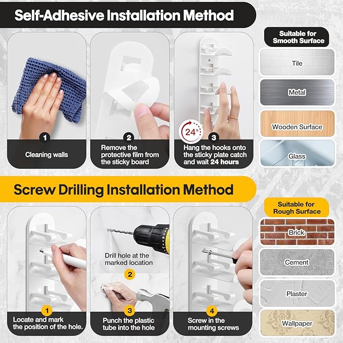 Hat Hook for Wall, 2 Pack Hat Organizer Hold up to 20 Hats,Hat Holder with Strong Adhesive and 8 Pack Screws, Cap Holder Hat 