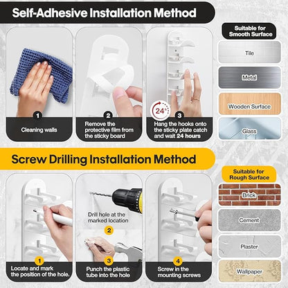 Hat Hook for Wall, 2 Pack Hat Organizer Hold up to 20 Hats,Hat Holder with Strong Adhesive and 8 Pack Screws, Cap Holder Hat 