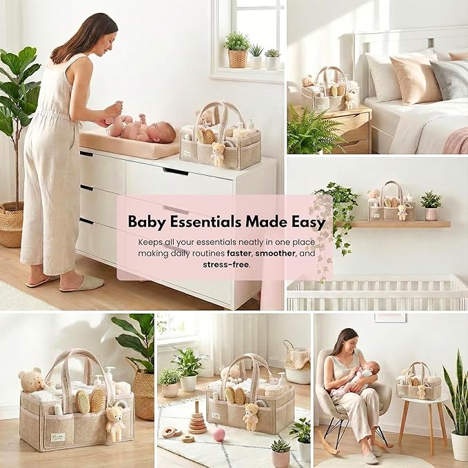 PeraBella Baby Diaper Caddy Organizer, XL Baby Basket Shower Gift Caddy, Portable Felt Changing Table Basket, Nursery Storage
