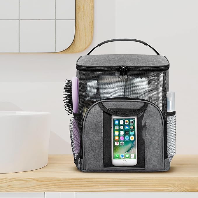 Attmu Mesh Shower Caddy Portable Dorm Tote Bag, Quick Dry Hanging Toiletry Bag, Large Capacity Shower Bag for College Dorm Ro