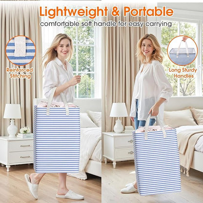 3 Pack Large Laundry Basket,Waterproof & Freestanding Laundry Hamper,Collapsible Clothes Hampers with Easy Carry Long & Reinf