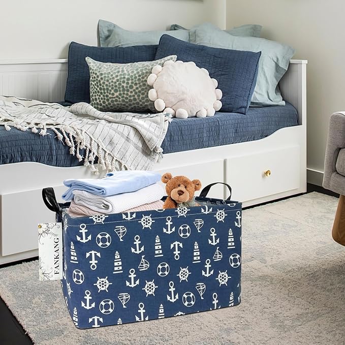 FANKANG Storage Basket,Nursery Hamper Canvas Laundry Basket Foldable with Waterproof PE Coating Storage, Office, Bedroom, Clo