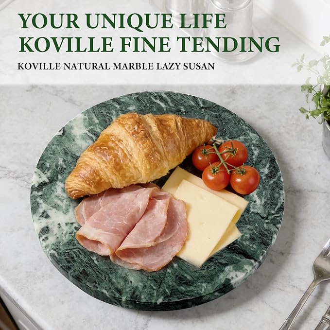 Koville 16'' Green Marble Lazy Susan Marble Turntable for Kitchen Dinning, Lazy Susans Organizer for Cabinet, Serving Rotatio