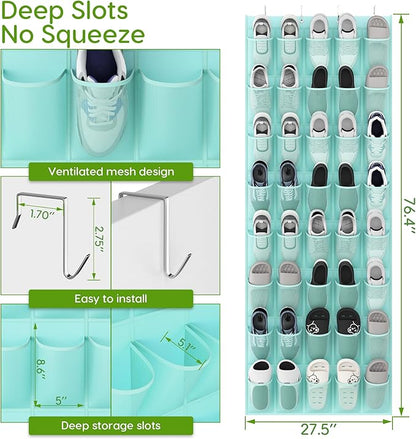 Unjumbly Over the Door Shoe Organizer with 40 Large Breathable Mesh Pockets, Space Saving Shoe Holder, Hanging Shoe Rack for 