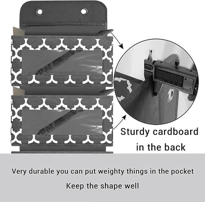 Over The Door Hanging Organizer with 5 Large Pockets - Wall Mount Pantry Storage with Clear PVC Window & 2 Big Metal Hooks fo