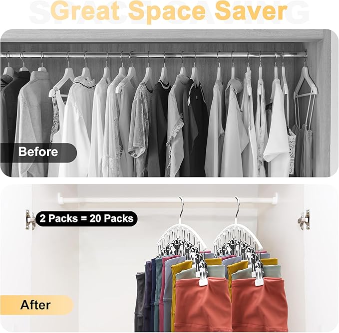 Legging Organizer for Closet, Metal Yoga Pants Hanger w/Rubber Coated 2 Pack w/10 Clips Hold 20 Leggings, Hangers Space Savin