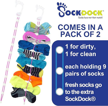 Sock Laundry Solution for Washing Drying & Storing Socks in Pairs, Clip & Hold Socks in Washer Dryer & Closet 2-Pack