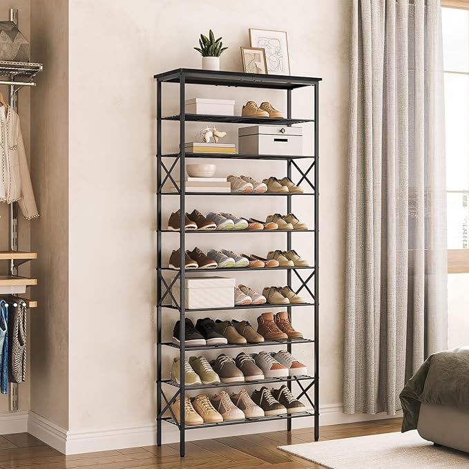 YATINEY 10 Tier Shoe Rack, Large Capacity Shoe Storage Organizer Holds 40 Pairs, Sturdy and Stable, for Entryway, Hallway, Cl