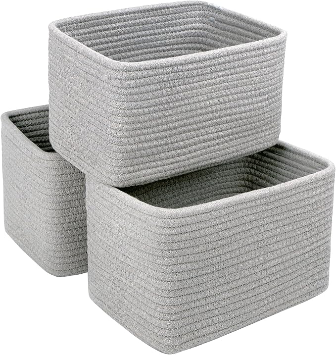 R RUNKA Small Cotton Rope Basket – Storage Bin for Organizing (10.6" x 6.7" x 6.7"), Bathroom Storage Basket for Shelf, Count
