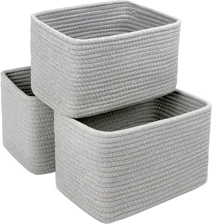 R RUNKA Small Cotton Rope Basket – Storage Bin for Organizing (10.6" x 6.7" x 6.7"), Bathroom Storage Basket for Shelf, Count