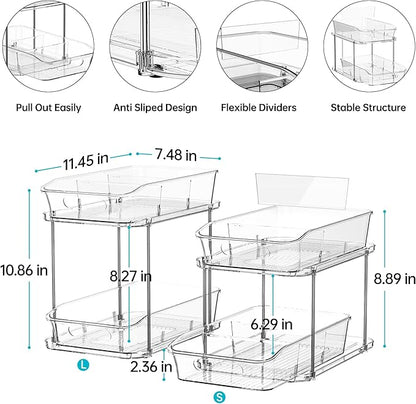 Delamu 2-Tier Under Sink Organizers and Storage, Multi-Purpose Stackable Bathroom Cabinet organizers, Pull Out Kitchen Pantry