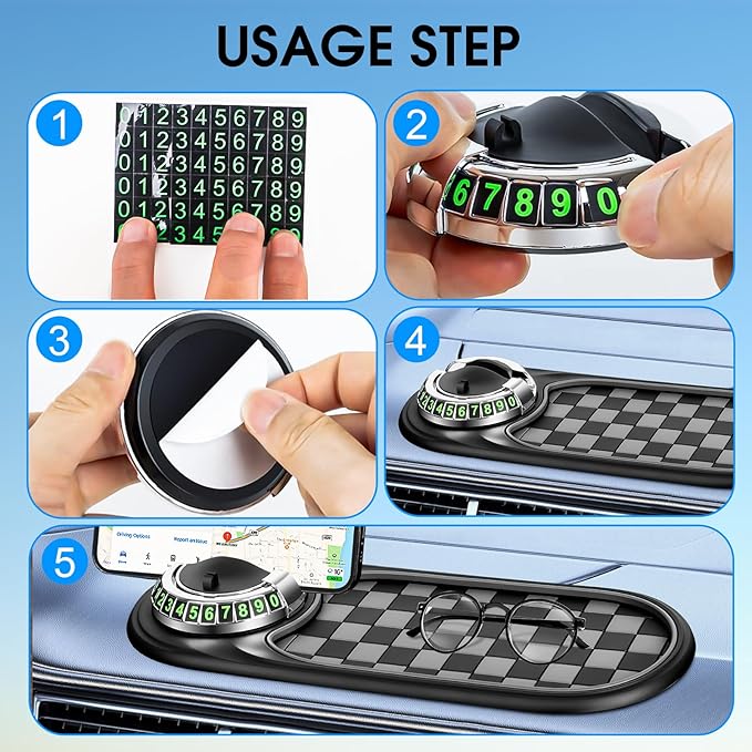 1pc Multifunction Car Anti-Slip Mat and Phone Holder, Gray-Silver Dashboard Pad with Temporary Parking Number Pad for Phones 