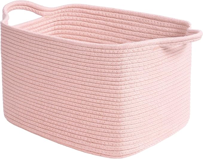Goodpick Pink Storage Baskets for Organizing, Woven Rope Baskets for Shelves, Baby Basket for Nursery, Toy Storage Bins, Deco