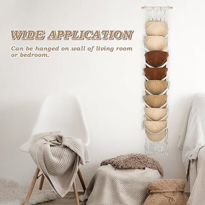 Macrame Hat Hangers for Wall Handmade Boho Baseball Cap Hanger Hand Knitting Cap Organizer Hat Holder for Wall Over Door Ball