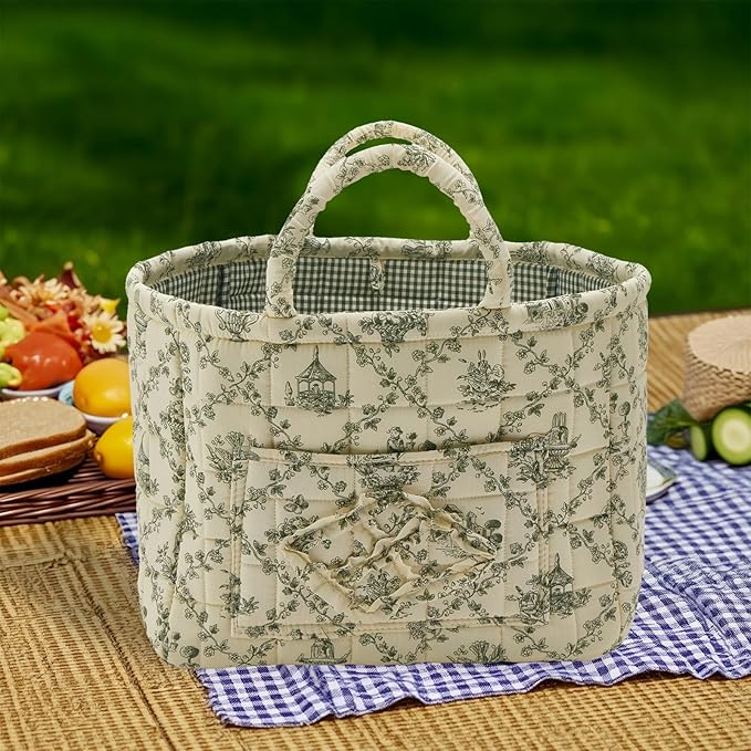 Boho Fabric Storage Basket, Large Capacity Laundry Basket, 12.2'' x 10.23'' x 10.23'' Collapsible Laundry Hamper with Easy Ca