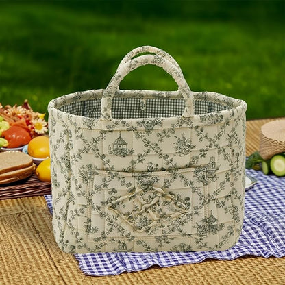 Boho Fabric Storage Basket, Large Capacity Laundry Basket, 12.2'' x 10.23'' x 10.23'' Collapsible Laundry Hamper with Easy Ca