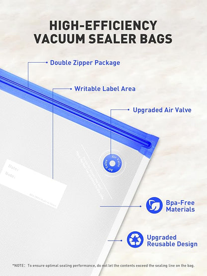 30 Pcs Reusable Vacuum Sealer Bags for Food, L-Size (10 x 13in) BPA-Free Vacuum Storage Bags with Sealing Clips & Leak-Proof 