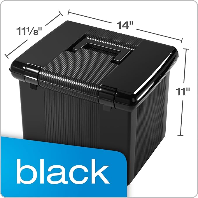 Pendaflex Portable File Box with File Rails, Simple Document Storage, File Bin for Home and Office, Hinged Lid with Double La