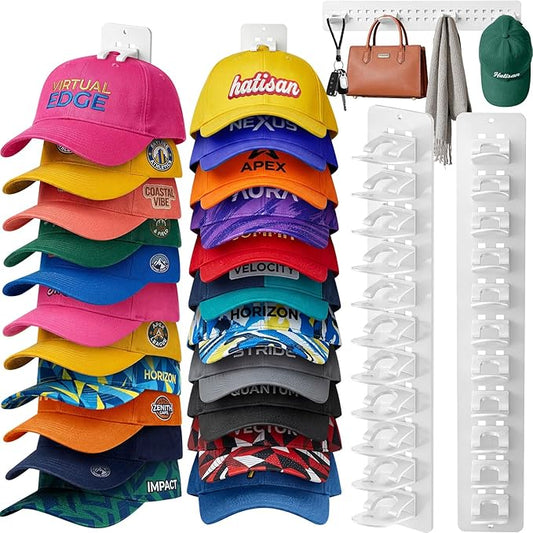 2 Pack Hat Organizer for Baseball Caps, Detachable DIY Hat Rack for Wall Hat Holder Hold up to 22 Hats, Baseball Cap Organize