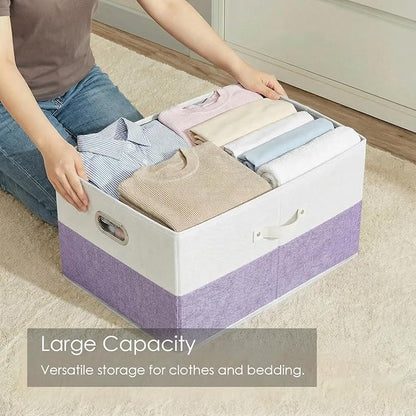 PRANDOM Storage Bins with Lids [3-Pack] Linen Fabric Foldable Storage Boxes Organizer Containers Baskets Cube with Cover for 