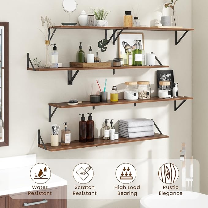 Deep Floating Shelves for Wall,36Wx8D Wall Mounted Shelves Set of 2,Wall Storage Floating Shelf with Sturdy Metal Brackets fo
