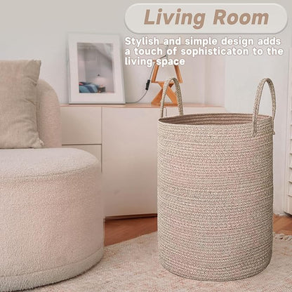 JMvicyroam Large Woven Laundry Basket Hamper,100L Cotton Rope Storage Bin for Blankets,Toys and Clothes,Decorative Tall Nurse