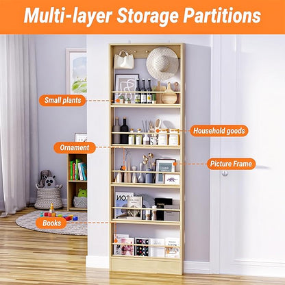 Modern Minimalist Wall-Mounted Bookshelf, Solid Wood Multi-Layer Storage Shelf, 72 Inches High, Space-Saving Design, Ideal fo