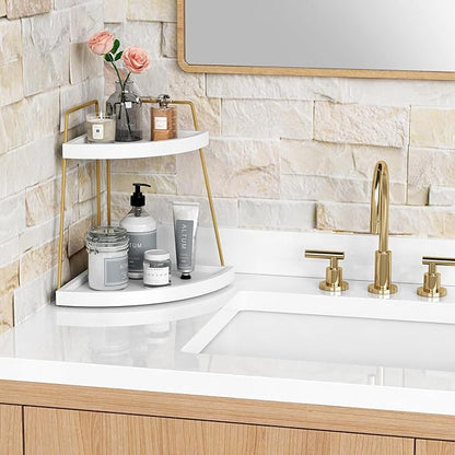 Forbena Corner Bathroom Counter Organizer, 2 Tier Bathroom Organizer Countertop, Small Bathroom Sink Top Trays Corner Shelf S