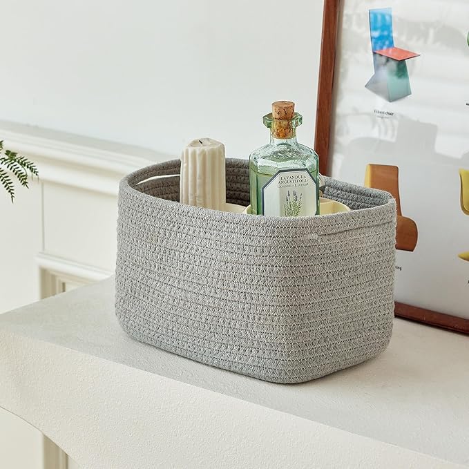 R RUNKA Small Cotton Rope Basket – Storage Bin for Organizing (10.6" x 6.7" x 6.7"), Bathroom Storage Basket for Shelf, Count