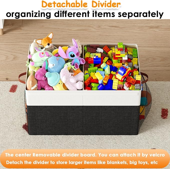 Large Toy Storage Box with Lid Upgraded Toy Storage Chest Organizer with Divider Foldable Toy Bin for Kids Boys Girls Playroo