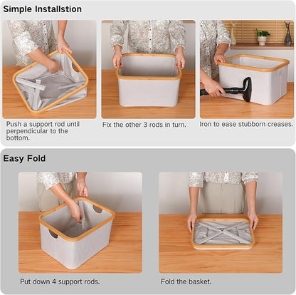 efluky Storage Baskets for Organizing, Fabric Storage Bins with Bamboo Handles, Collapsible Storage Baskets for Shelves and C