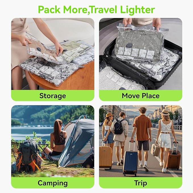 Travel Vacuum Bags with USB & TYPE C Pump, 9 Pack Carry-On Vacuum Storage Bags for Luggage & Suitcase, Vacuum Luggage Bags, S