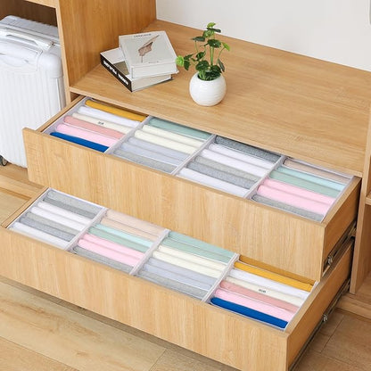 Qozary 4 Pack Drawer Organizers for Clothing, 8 Grids Foldable Closet Organizers and Storage Bins for Bedroom, Dresser Organi