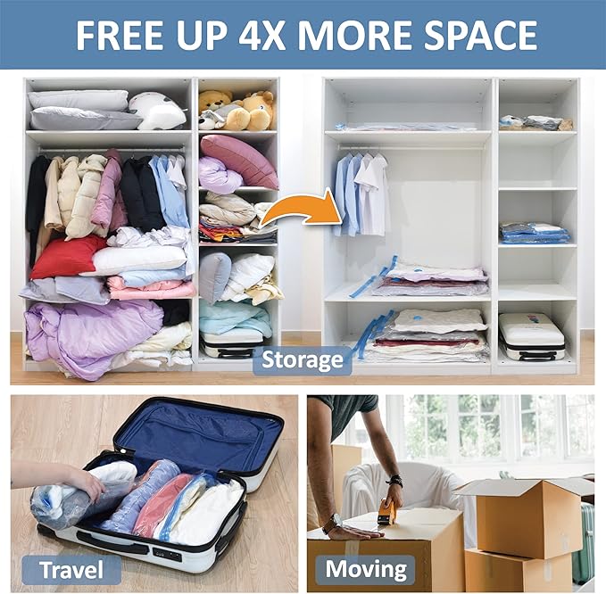 Cozy Essential Vacuum Storage Bags, 80% Compression Vacuum Seal Space Saver Plastic Packaging Bags for Clothes, Blankets, Pil