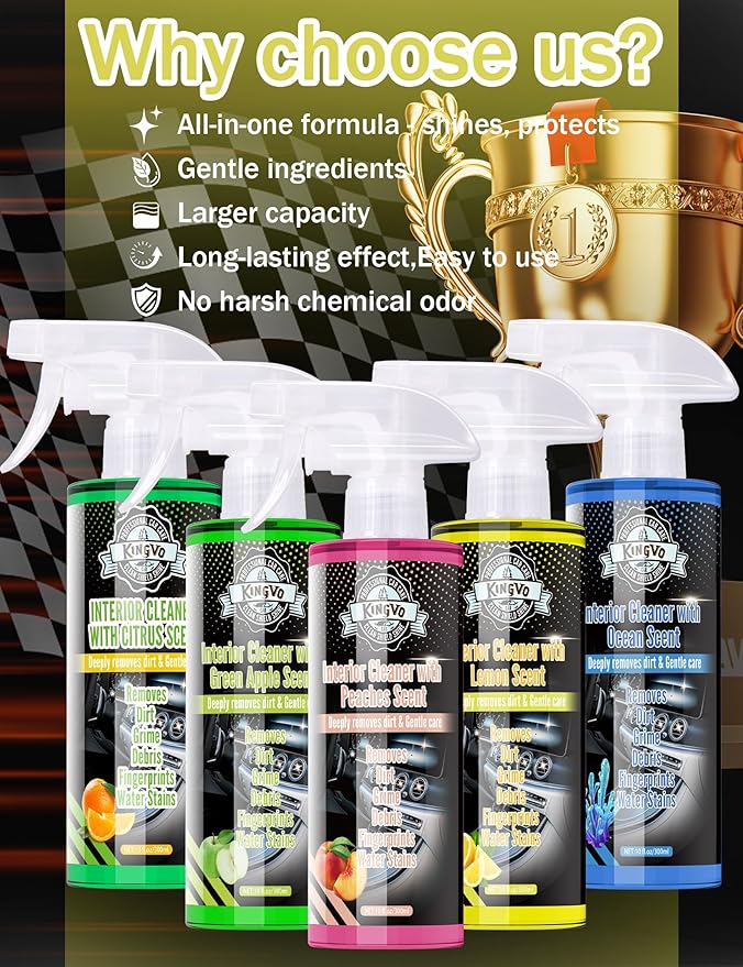 Kingvo Car Interior Cleaner, Interior Cleaner Carpet Dashboard Vinyl Sofa Leather Shiny Car Stuff Detailing Kit Cleaning Supp